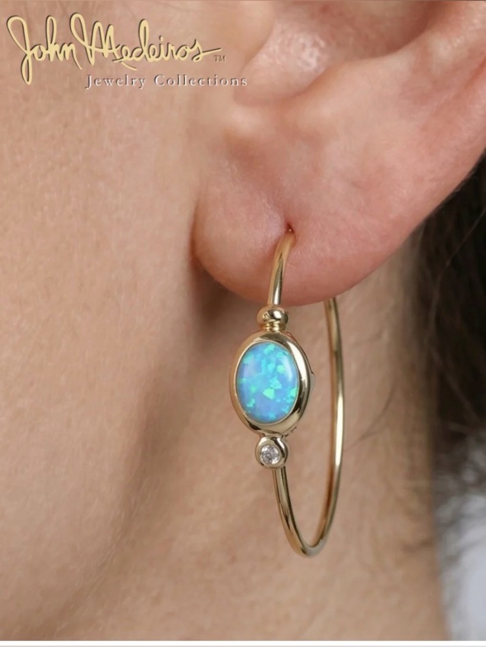 John Medeiros Blue Opal Oval Hoop Earrings